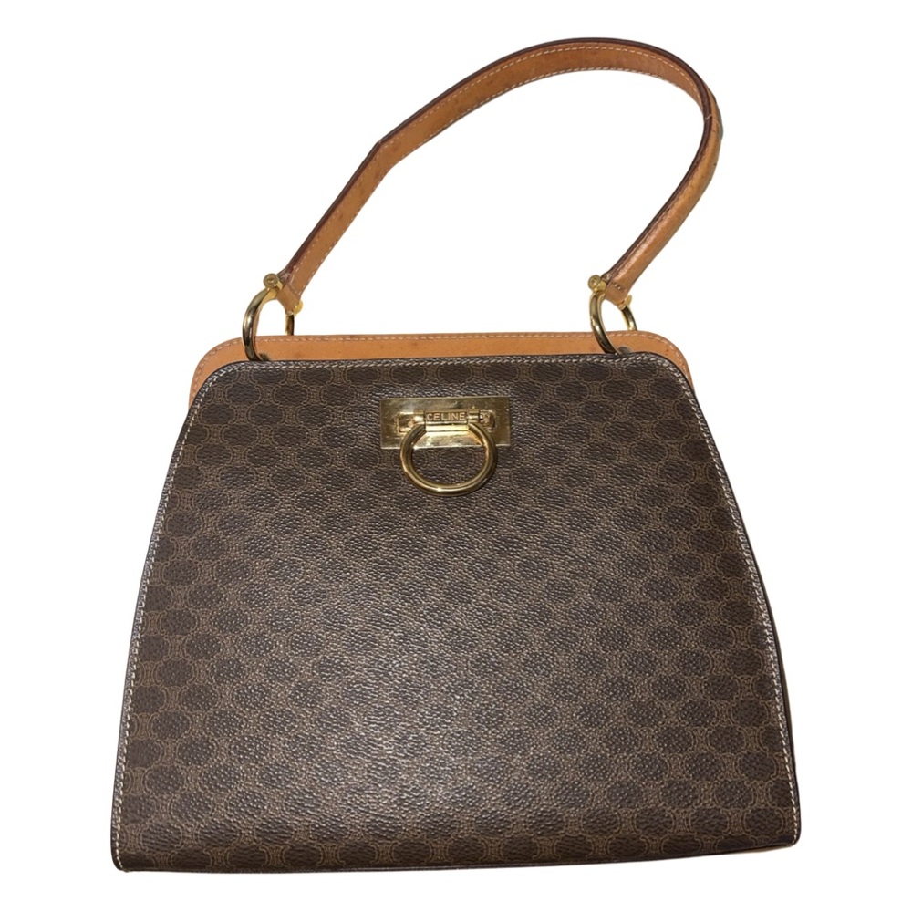 Celine Vintage Macadam Canvas Hand Bag Leather